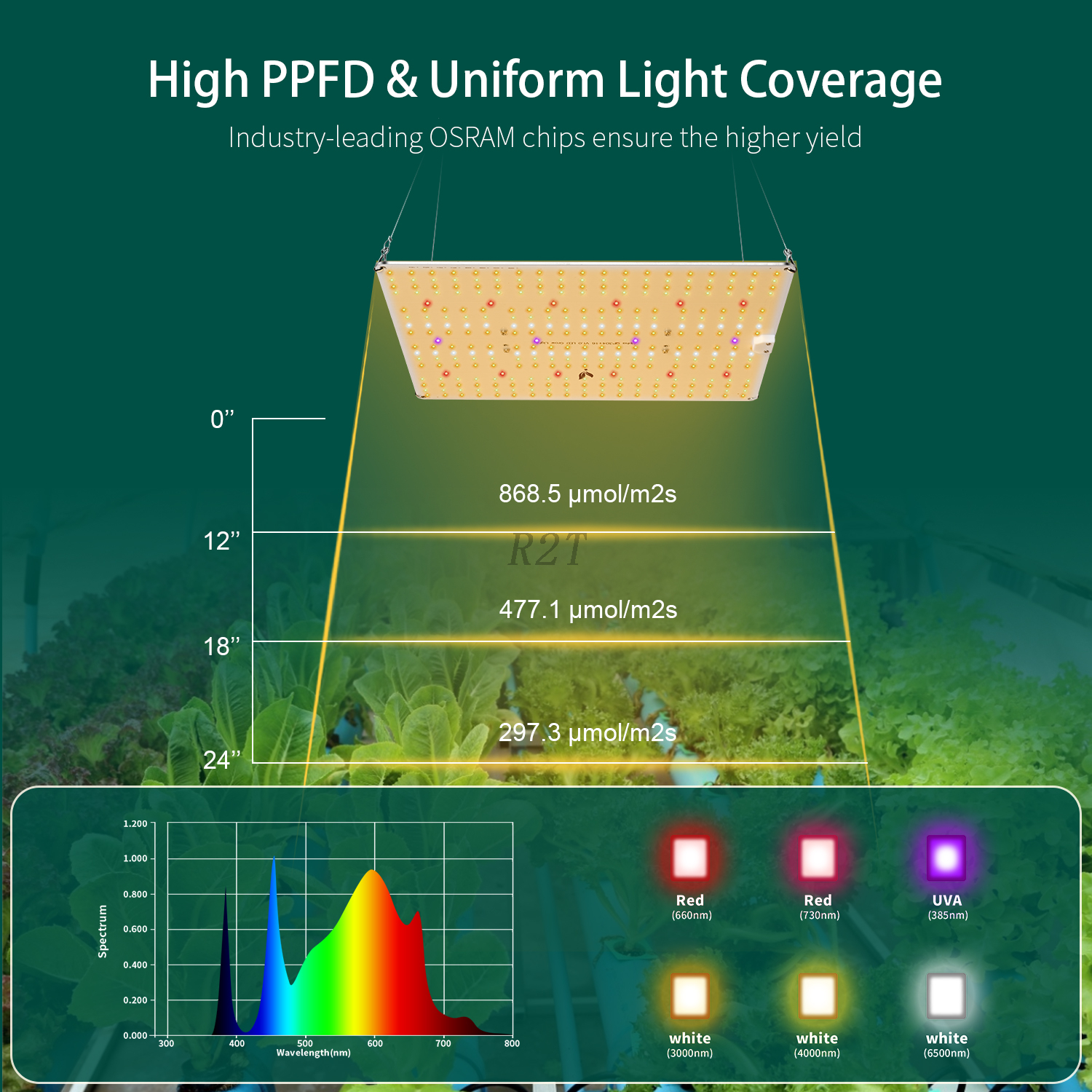 R2TСветодиодная лампа полного спектра Quantum Alpha 150 Вт QP304+16 3000K+4000K+ИК+УФА светодиодная лампа для выращивания растений